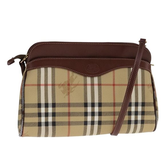 Burberrys Nova Check Shoulder Bag PVC Beige Brown gold Auth 111302 - Picture 1 of 16